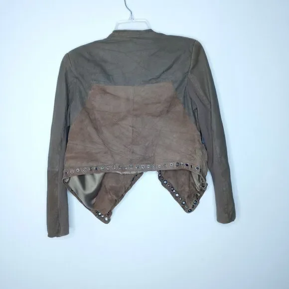 Neiman Marcus Grommet Detail Draped leather Jacket - Picture 8 of 8